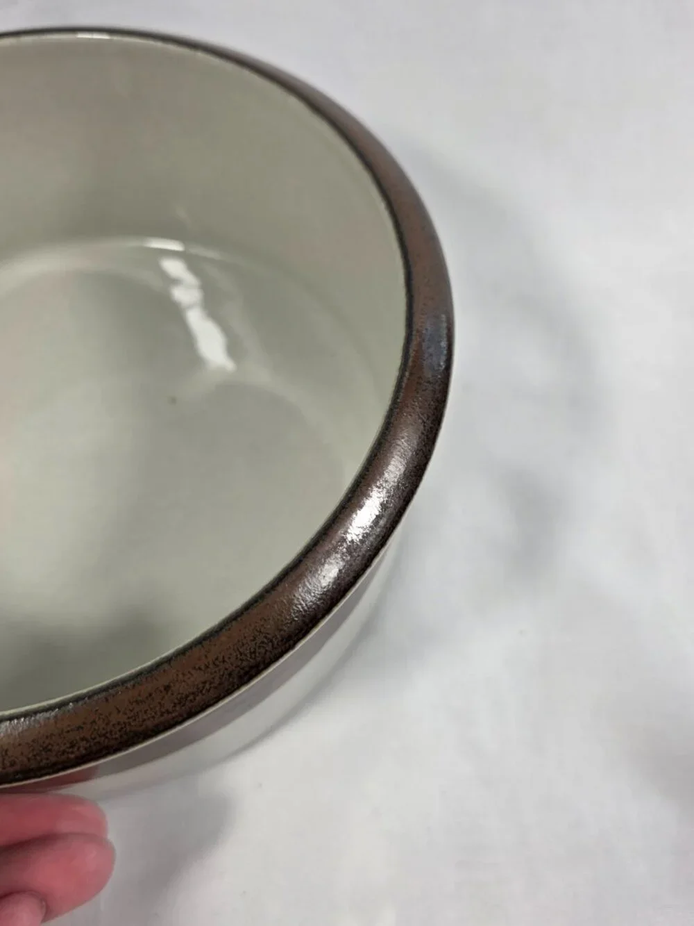 Arabia of Finland Karelia 8 Inch Vegetable Bowl Brown Bands on Gray Background